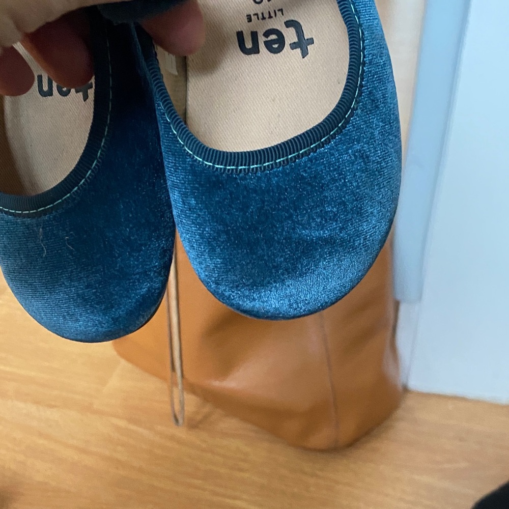 Velvet Navy Mary Jane Kids Dress Shoes with Hook-and-Loop Strap - Picture 6 of 6